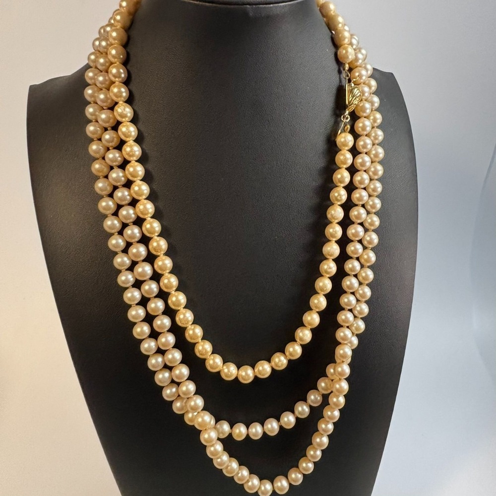 Vintage Pearl Necklaces Two One Multi Strand 22 inch One 14 Inch Signed Carolee